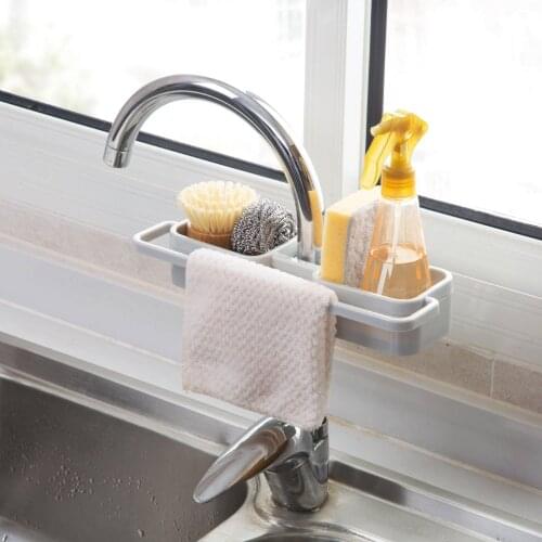 New Sink Hanging Storage Rack Storage Holder Sponge Bathroom Kitchen Faucet Clip Dish Cloth Clip Shelf Drain Dry Towel Organizer