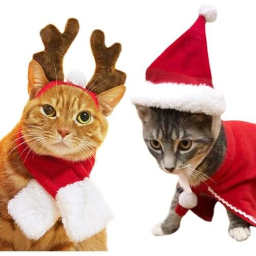 Christmas Pet Dog Cat Santa Red Scarf Cap Cloak Headband Pet Dog Winter Christmas Party New Year Clothes Cosplay Costume Gift