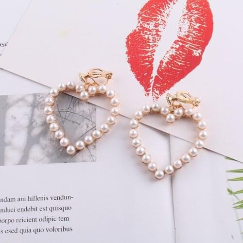 New Arrival Gold Silve Love Heart Clip on Earrings No pierced For Women Korean Style Pearl Earrings Party Wedding Jewelry