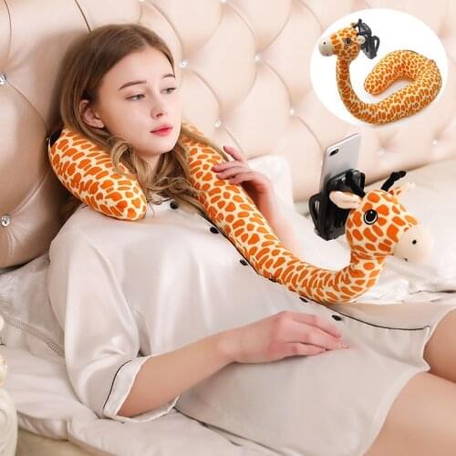 Cartoon Animal Cute Car Headrest Neck Pillow Kawaii Travel Leeping Pillow Neck Support Car Accessories Interior Phone Bracket Gi