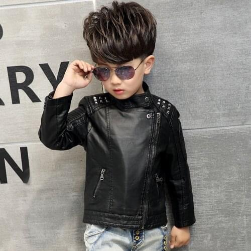 Spring Autumn Boys Coat Childrens Pu Jacket Fashion Kid Outwear Solid Color Long Sleeve Casual Motorcycle Jacket HPY020