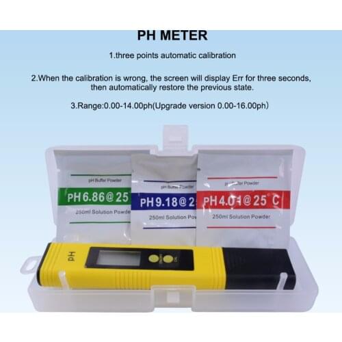 Yieryi New Come Protable PH Meter 0-16.00 ph 3 ph buffer power Pen Test Aquarium Pool Water Wine Urine Arrive With Plastic Case