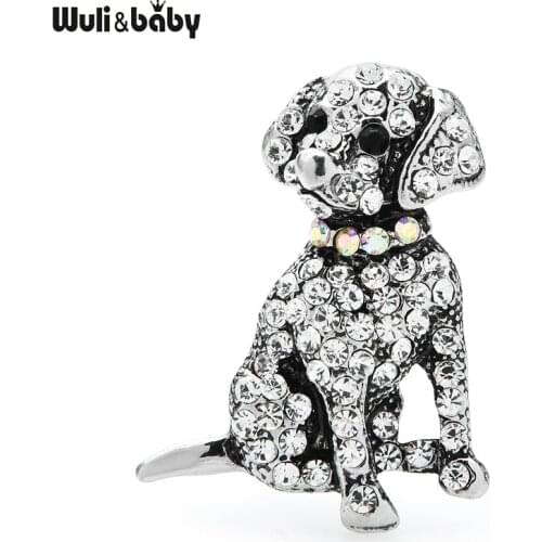 Wuli&baby Full Rhinestone Dog Brooches For Women Unisex Lovely Animal Party Casual Brooch Pins Gifts