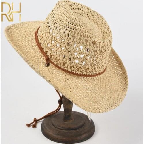 Womens Summer Hats Panama Sun Hat Handmade Straw Jazz Hat Ladies Beach Sombrero Outdoor Male Female Fedora Hat