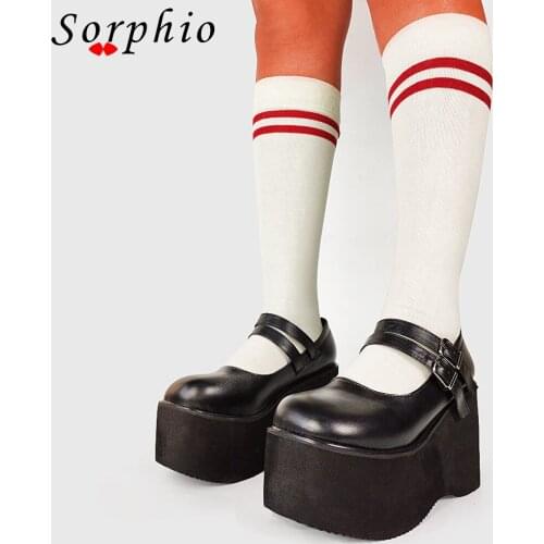 Sorphio Female Platform Thick Bottom Buckle High Wedges Pumps Round Toe Hot Sale Marry Jane Pumps Women Spring Shoes Woman