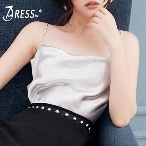 INDRESSME New Whte Casual Sexy Top Womens Summer V-Neck Fashion Spaghetti Strap Backless Lady Top Fashion Hot 2019
