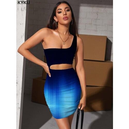 KYKU Brand Dark Blue Dresses Women Abstract 3d Print Psychedelic Hollow out Dresses Harajuku Halter Sleeveless Womens Clothing