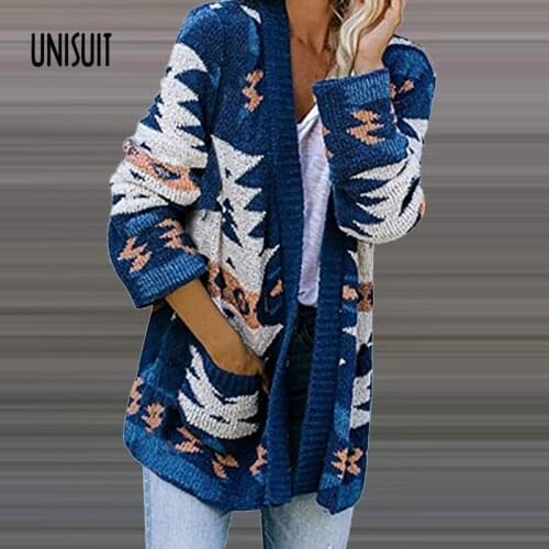 Vintage Pattern Print Woolen Clothes Coats Women Casual V Neck Pocket Autumn Outerwear 2021 Winter Long Sleeve Loose Tops Jacket