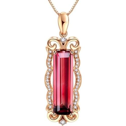 Ruby gemstones red crystal pendant necklaces for women rose gold color zircon diamond vintage jewelry chain choker bijoux bague