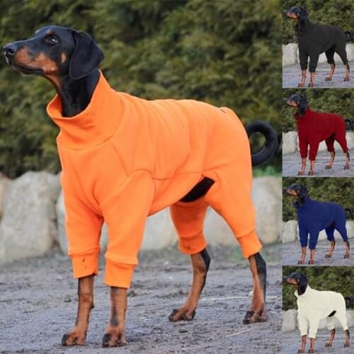 Winter Dog Clothes Solid Color Thickened Warm Cotton Pullover Large Dog Pet Fleece Coat Windproof High Collar Four Legged Suit