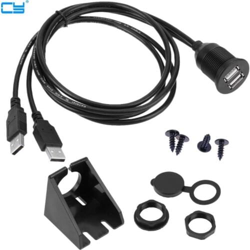 1M 2m Dual Port USB2.0 Waterproof Cable Car Ship Motorcycle Dashboard Panel Data Extension Aux Cable Car Electronics Accessories
