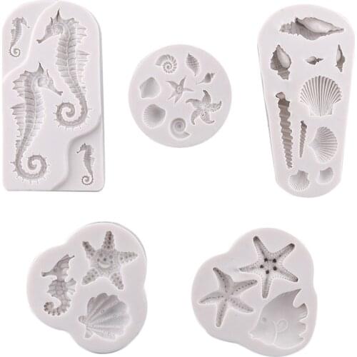 1PCS Sea Animal Mold DIY Seahorse Sea Star Shell Fudge Chocolate Silicone Mold Cake Decoration Accessories Epoxy Resin Mold