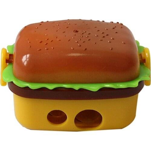 1Pc Cute 2 Hole Hamburger Pencil Sharpener with Rubbers Erasers Student Stationery