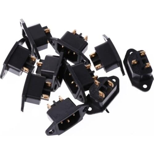 10 Pcs/Set AC 250V 10A 3-Pin Terminal IEC320 C14 Inlet Power Plug Socket Black