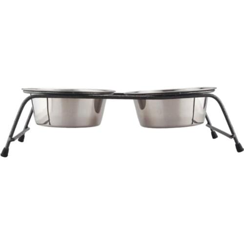 2021 New Stainless Steel Cat Dog Double Puppy Pet Water Food Feeder Dish Bowls Stand Set