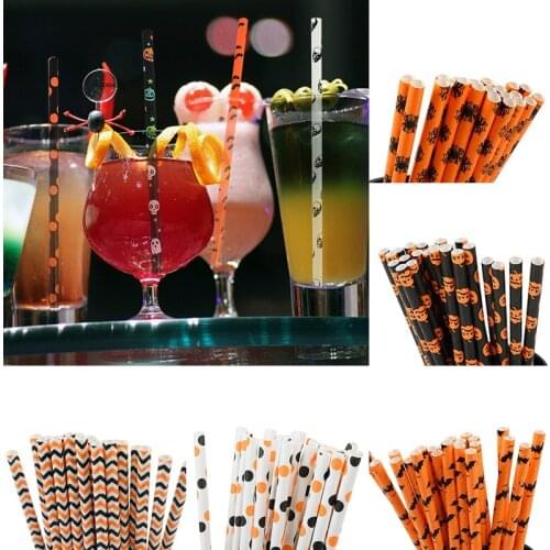 25pcs/lot Halloween Straws Skull Pumpkin Drinking Straws Party Decor Halloween Decoration Paper Straws Halloween Party Supplies