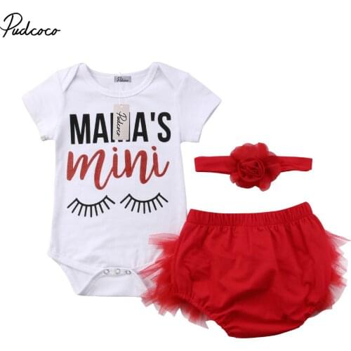 2018 Brand New 3Pcs Newborn Toddler Infant Baby Girls Top Bodysuit Short Tutu Pants Headband 3Pcs Sets Chiffon Outfits Clothes