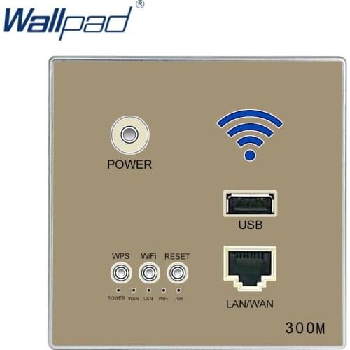 300M Gold WIFI USB Charging WiFi Socket, USB Socket Wall Embedded Wireless AP Router Repeater Phone Wall Charge