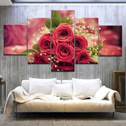 5 Panel/pieces HD Print A red rose flowers wall posters Print On Canvas Art Painting For home living room decoration