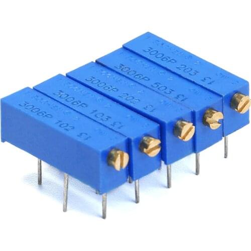 5pcs Trimming potentiometer 3006P series variable resistor, 100R 200R 500R 1K 2K 5K 10K 100K 200K 500K 1M be adjusted sideways