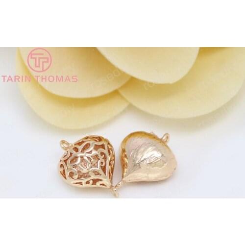 6PCS 13x17MM 24K Champagne Gold Color Plated Brass 2 holes Hollow Hearts Charms Pendants High Quality Diy Jewelry Accessories