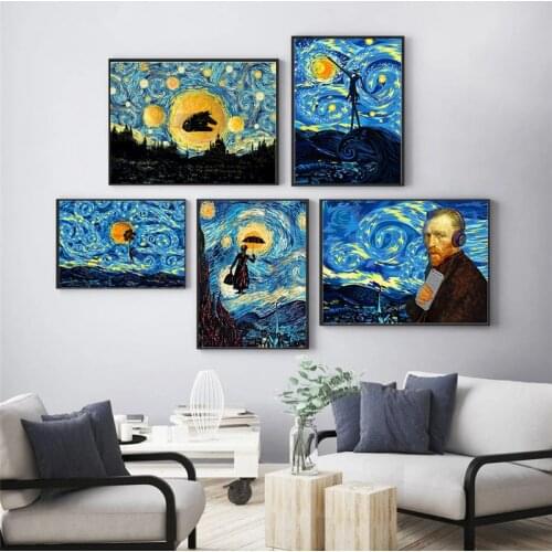 Famous Artist Van Gogh Abstract Landscape Starry Night Canvas Poster Famous Classic Wall Art Print Picture for Living Room Decor
