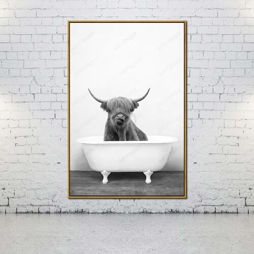 Artcozy Oil Canvas Painting highland cow in bathtub print For Home Decoration Wall Art