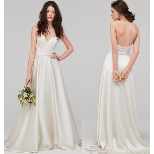 Charming Satin Sweatheat Cut ONE Line Wedding Clothes With Back V Section Custom Wedding Clothes Cheap