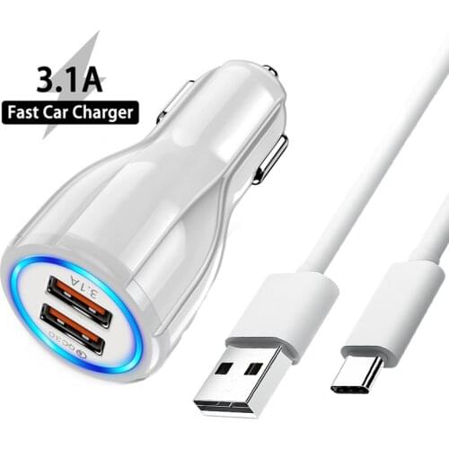 Car Charger Dual USB Fast Charging 18W 3.1A Charger Adapter For ASUS ZenFone 8 7 Flip ROG Phone 5 Pro Type C USB C Phone Cable