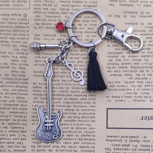Guitar Bass Style Musical Symbols Style Rock Lovers Retro Antique Keychain Keyring Tassels Jewelry Gift Drop Shipping CI001-012