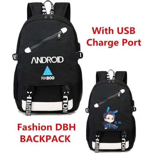 Detroit: Become Human DBH Connor RK800 ANDROID Bookbag Backpack Schoolbag Shoulder Travel USB Bag Student Laptop Bag
