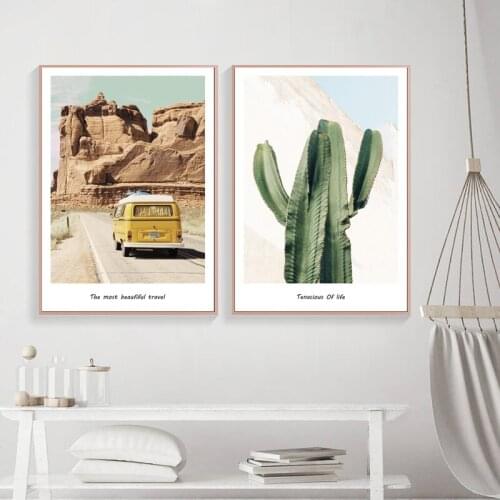 Travel landscape canvas painting cactus Nordic style mural fashion home decoration