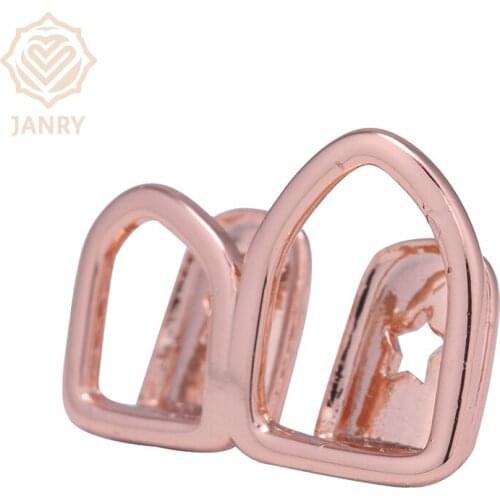 JANRY Hollow Open Face Double Tooth Grillz Yellow Gold Color Plated Top Two Right Canine Teeth Grills Caps