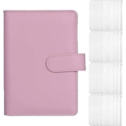 A5 Leather Notebook Binder with 16Pcs A5 Plastic Binder Pockets, Budget Envelope System,A5 Budget Planner Binder Cover