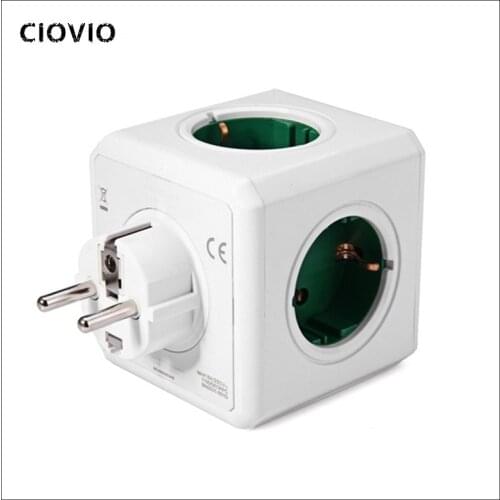 Smart Home Power Cube Socket EU Plug Outlets Without USB Creative Green Power Strip Adapter Multi Switched Sockets