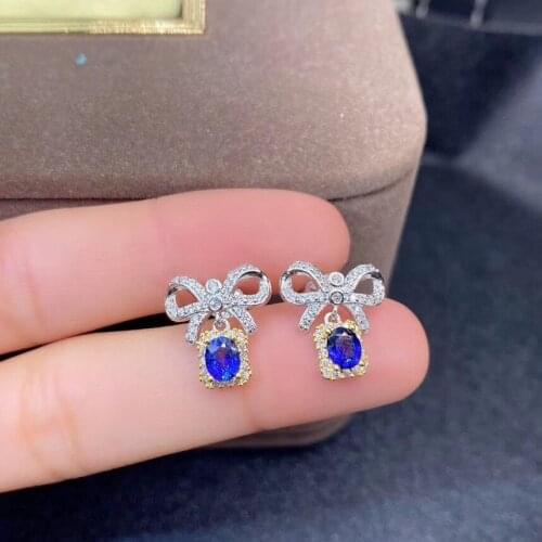 The Best Engagement Gift Sapphire Earring Natural And Real 925 Sterling Silver Sapphire Earring