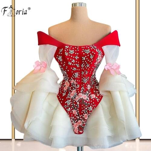 Fashion Off the Shoudler Short Prom Dresses Long Sleeve Ruffles Skirt Mini Cocktail Homecoming Dress Birthday Party Gowns