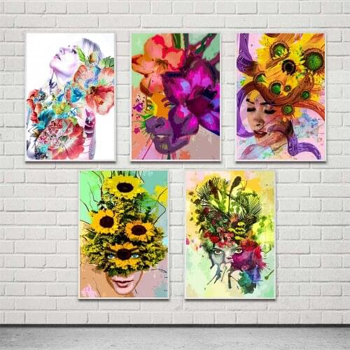 Home Decor Gorgeous Flower Wall Art Charming Woman Canvas Paintings Abstract Pictures Portrait Hd Prints Poster Bedroom Modular