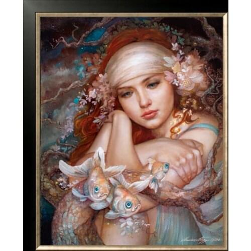 New Diamond mosaic diamond embroidery beads Goldfish Beauty Flower oil diamonds cross stitch painting handwork kits wall decor