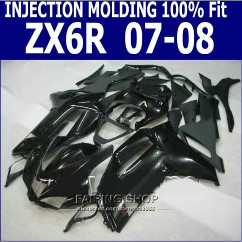 Fairings black For Kawasaki zx6r 2008 08 07 2007 Fairing kit (100%GLOSSY ) Injection molding S74