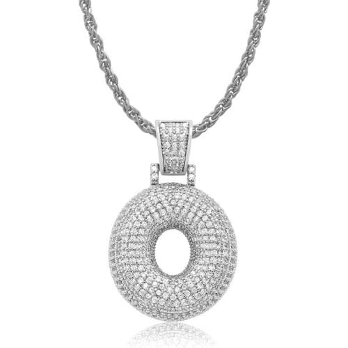 OMYFUN Factory Price Hiphop Bubble Letter O with 3mm Rope Chain Copper Jewelry CZ Micro Pave Alphabet Necklaces&Pendants Jewelry