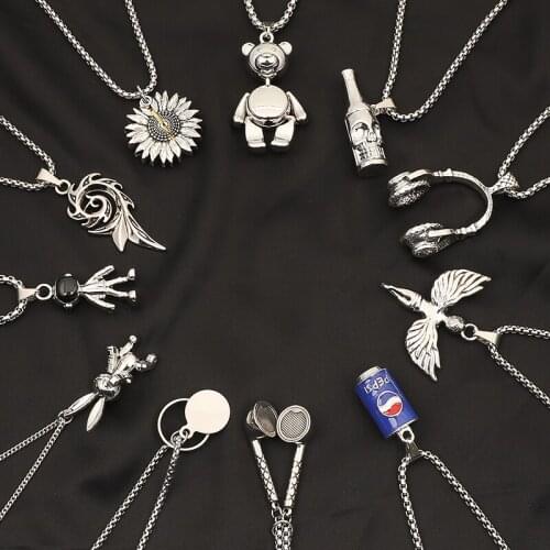 Punk Pendant Necklace For Men Male Stainless Steel Neck Sweater Chains Goth Gothic Jewelry Gift