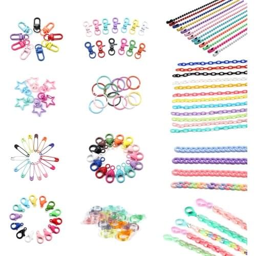 Multi-Colors Mixed Lobster Clasps Brooch Pins Hooks Ball Chains Key Rings For DIY Jewelry Making Findings Accessories