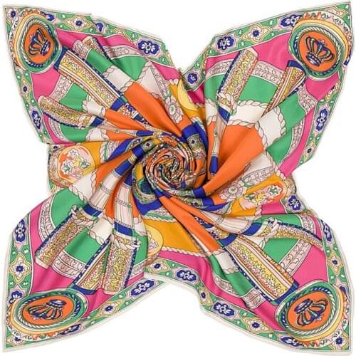 100cm*100cm Silk Square Scarf Women Scarves Spain Crown Printed Big Bandana Palace Floral Neck Tie Lady Muslim Foulard Shawl