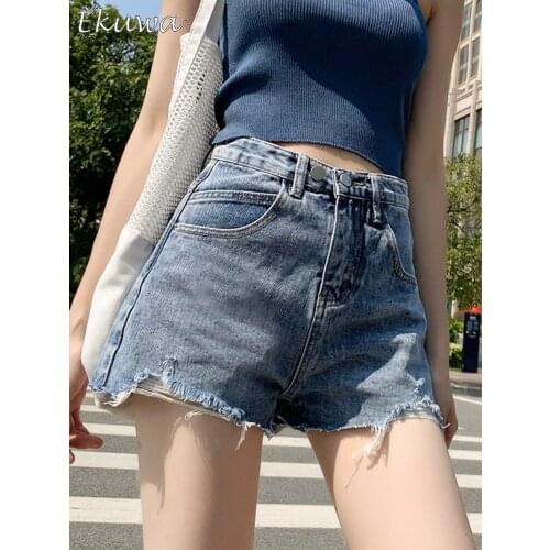 EKURA Brand New Women Summer Denim Shorts Pants Ripped High Waist Wide Leg Sport Pants Female Casual Sexy Fashion Short Jeans