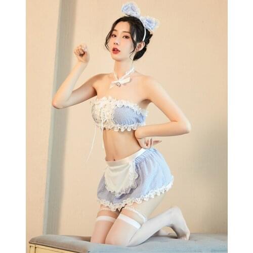 Sexy Lingerie Cosplay Grid Maid Maid Uniform Pure Bandage Apron Cosplay Suit Toys for Women Panties for Women Bodysuit Women