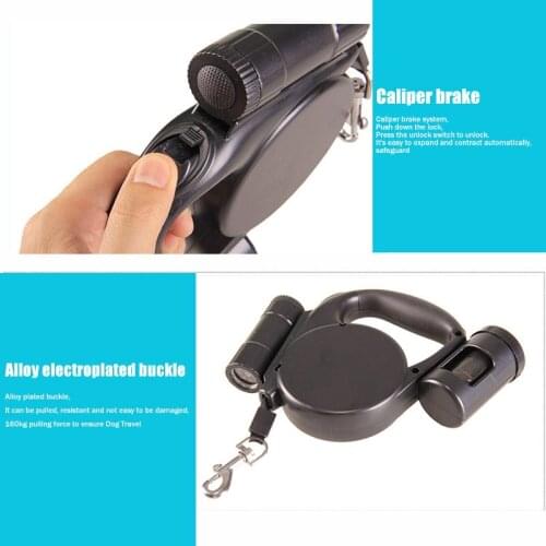 Retractable Dog Leash with Detachable Flashlight & Poop Bag Storage Rack One-Handed Brake Pause Lock for Pet xqmg Collars Harnes