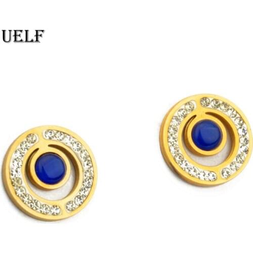 Uelf Classic Blue AAA Cubic Zirconia Stud Earrings Round Crystal Girl Ear Studs For Women Fashion Jewelry brincos