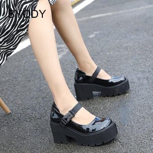BYQDY High Heels Mary Jane Black Lolita Style Cosplay Halloween Gift Platform Pumps Women Chunky Heels Casual Shoes High Quality