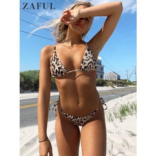 ZAFUL Leopard Cow Print Bikinis Set Women Smocked Sexy Tie Side Bikini Swimwear 2pcs Bathing Suit Female Summer Beach Biquini